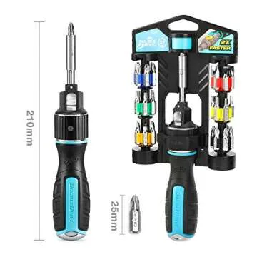 DOUBLEDRIVE Ratcheting Screwdriver Set - 2X Faster, 37-piece Magnetic Multi-bit Screw Drivers, Slotted/Philips/Pozi/Torx/Hex/Square, Repair Tool Kits for Laptop, PC, Furniture, DIY Hand Work