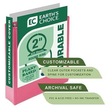 Samsill Plant-Based 2 Inch Durable Round Ring, Made in USA, View Binder, Eco-Friendly, USDA Certified Biobased, 4 Pack, Fashion Assortment