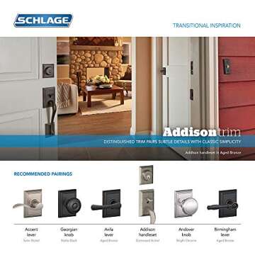 SCHLAGE F10PLY609ADD F10-PLY-ADD Plymouth Passage Door Knob Set with Decorative Addison Trim