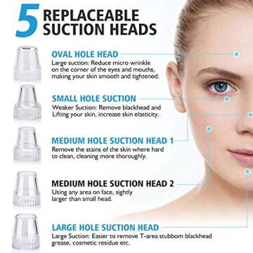 Blackhead Remover Vacuum Pore Cleaner - Acne Comedone Extractor Whitehead Tool Exfoliating Machine Removal Beauty IPL with 5 Adjustable Suction Power and 5 Replacement Probes LED USB Rechargeable