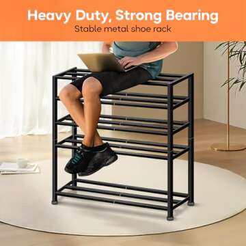 KEETDY 5-Tier Heavy Duty Shoe Rack for Garage Entryway, Stackable Shoe Organizer for 25 Pairs Men Boots, Shoe Rack for Closet Metal Shoe Storage Shelf, Floor, Hallway (Black)