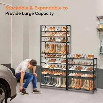 KEETDY 5-Tier Heavy Duty Shoe Rack for Garage Entryway, Stackable Shoe Organizer for 25 Pairs Men Boots, Shoe Rack for Closet Metal Shoe Storage Shelf, Floor, Hallway (Black)