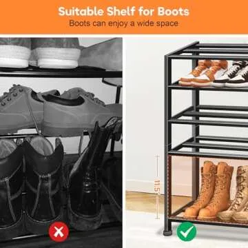 KEETDY 5-Tier Heavy Duty Shoe Rack for Garage Entryway, Stackable Shoe Organizer for 25 Pairs Men Boots, Shoe Rack for Closet Metal Shoe Storage Shelf, Floor, Hallway (Black)