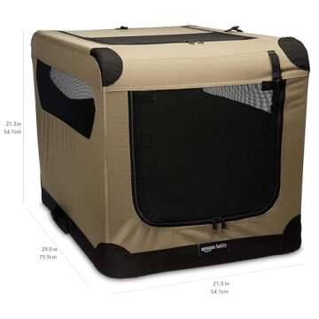 Amazon Basics 2-Door Portable Soft-Sided Folding Soft Dog Travel Crate Kennel, Medium (M 30" x 21" x 21"), Tan