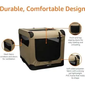 Amazon Basics 2-Door Portable Soft-Sided Folding Soft Dog Travel Crate Kennel, Medium (M 30" x 21" x 21"), Tan