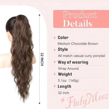 Flufymooz Ponytail Extension, Flexible Wrap Around Ponytail Extension Long Wavy Curly Ponytail Hair ...