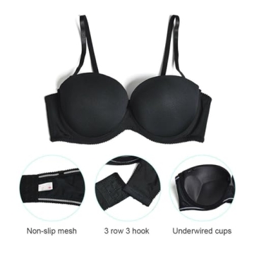Plusexy Women's Multiway Push Up Strapless Bra