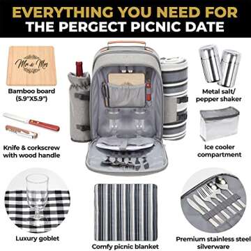 DELUXY Mr and Mrs Insulated Picnic Backpack for 2 - Wedding Gifts for Couple 2025, Honeymoon Gifts, Bridal Shower Gifts for Bride, Couples Gifts, for Couples Newly Engaged, Anniversary