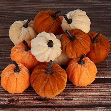 Diahom Pumpkin Decor Set - 12 Faux Velvet Pumpkins