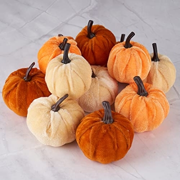Diahom Pumpkin Decor Set - 12 Faux Velvet Pumpkins