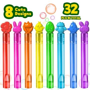 VKTEN 32Pcs Easter Mini Bubble Wands Assortment 8 Colors 8 Styles Easter Bubble Party Favors for Kid...
