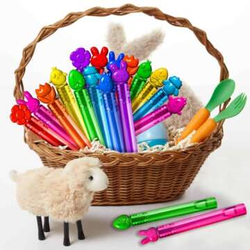 VKTEN 32Pcs Easter Mini Bubble Wands Assortment 8 Colors 8 Styles Easter Bubble Party Favors for Kids, Bubbles for Kids, Easter Toys Gifts, Easter Basket Stuffers Fillers