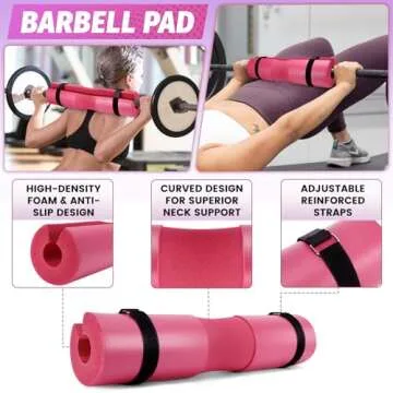 Turakun Gym Barbell Pad Set: Hip Thrusts Pad for Squats Ankle Strap for Cable Machine Hip Resistance Band Weight Lifting Strap and Carry Bag Gym Equipment Accessories, Pink