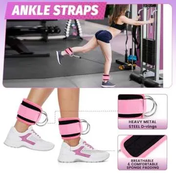 Turakun Gym Barbell Pad Set: Hip Thrusts Pad for Squats Ankle Strap for Cable Machine Hip Resistance Band Weight Lifting Strap and Carry Bag Gym Equipment Accessories, Pink