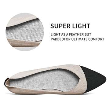Husmeu Dress Ballet Flats for Women Comfortable Work Pointed Toe Knit Flats Shoes Comfortable Ballet Flat Shoes for Women Beige Black 6.5-7