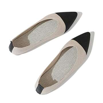 Husmeu Dress Ballet Flats for Women Comfortable Work Pointed Toe Knit Flats Shoes Comfortable Ballet Flat Shoes for Women Beige Black 6.5-7