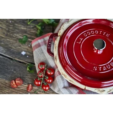 Staub 4 Qt Round Cocotte Cherry Red Durable Cooking Pot