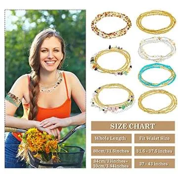 Jadive 7 Pieces Waist Beads for Women Jewelry Belly Beads Chains Summer African Beach Bikini Body Belly Chains Jewelry(Stylish Style)