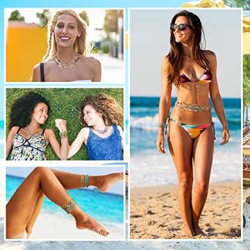 Jadive 7 Pieces Waist Beads for Women Jewelry Belly Beads Chains Summer African Beach Bikini Body Belly Chains Jewelry(Stylish Style)