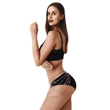 Rhinestone Body Chains Jewelry For Women And Girls Sexy Belly Waist Chain Bikini Beach Accessories Suitable for a Variety of Carnival scenes (gold)