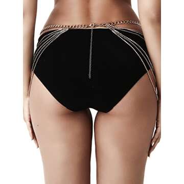 Rhinestone Body Chains Jewelry For Women And Girls Sexy Belly Waist Chain Bikini Beach Accessories Suitable for a Variety of Carnival scenes (gold)