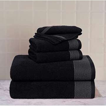 Belizzi Home 100% Cotton Ultra Soft 6 Pack Towel Set, Contains 2 Bath Towels 28x55 inchs, 2 Hand Towels 16x24 inchs & 2 Washcloths 12x12 inchs, Compact Lightweight & Highly Absorbant - Black