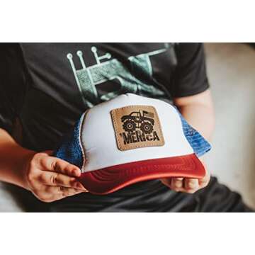 Legacy and Light Red White and Blue 'Merica Monster Truck Baseball Cap for Kids, American Flag Hat f...