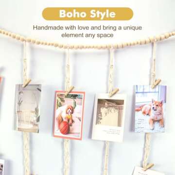 KLOGTSIND Macrame Hanging Photo Display Boho Wall Decor, Picture Christmas Card Holder with String L...