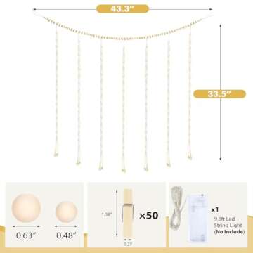 KLOGTSIND Macrame Hanging Photo Display Boho Wall Decor, Picture Christmas Card Holder with String Lights, Photo Hanger with 50 Clips for Room, Dorm, Nursery, Home Decor, Teenage Teen Girl Gifts