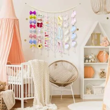 KLOGTSIND Macrame Hanging Photo Display Boho Wall Decor, Picture Christmas Card Holder with String Lights, Photo Hanger with 50 Clips for Room, Dorm, Nursery, Home Decor, Teenage Teen Girl Gifts