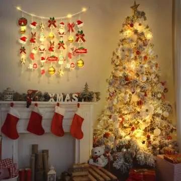 KLOGTSIND Macrame Hanging Photo Display Boho Wall Decor, Picture Christmas Card Holder with String Lights, Photo Hanger with 50 Clips for Room, Dorm, Nursery, Home Decor, Teenage Teen Girl Gifts