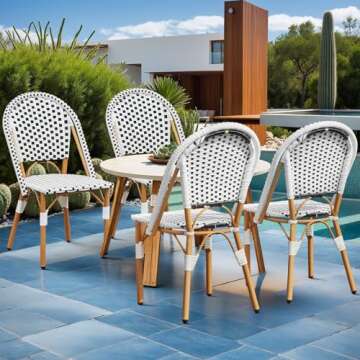 ECOTOUGE Outdoor French Bistro Chair Set of 4 - Wicker Patio Dining Furniture