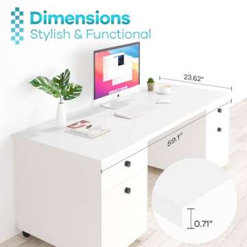 Kaboon White Table Top 23.62" D x 59.1" W, Solid One-Piece Desktop, Universal Wood Countertop, Reversible Laminate Top, Double Desks, L-Desk DIY, for Home and Commercial