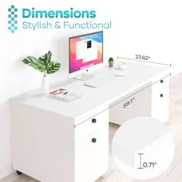 Kaboon White Table Top 23.62" D x 59.1" W, Solid One-Piece Desktop, Universal Wood Countertop, Reversible Laminate Top, Double Desks, L-Desk DIY, for Home and Commercial