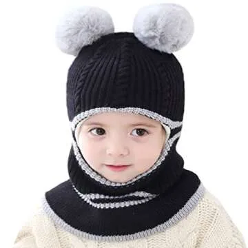 Baby Winter Hat, Toddler Winter Hat, Fleece Lined Girls Boys Infant Winter Hat, Kids Winter Hat Scarf Earflap Hood Skull Caps, 1-4T (Bear Black and Pink)