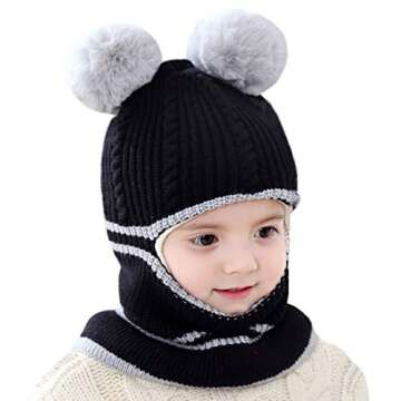 Baby Winter Hat, Toddler Winter Hat, Fleece Lined Girls Boys Infant Winter Hat, Kids Winter Hat Scarf Earflap Hood Skull Caps, 1-4T (Bear Black and Pink)