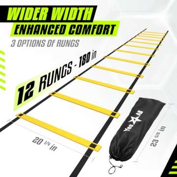 Yes4All Speed Agility Ladder Training Equipment with Carry Bag - 12 Rungs Yellow