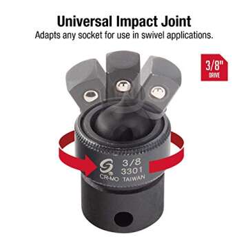 SUNEX TOOLS 3301, 3/8 Inch Drive, Universal Impact Joint, Cr-Mo Alloy Steel, Cr-Mo Steel, Radius Cor...