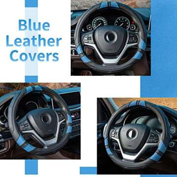 Achiou Blue Car Steering Wheel Cover Universal 15 inch with Grip Contours, Leather Auto for Men and Women Non-Slip Breathable Soft and Comfortable
