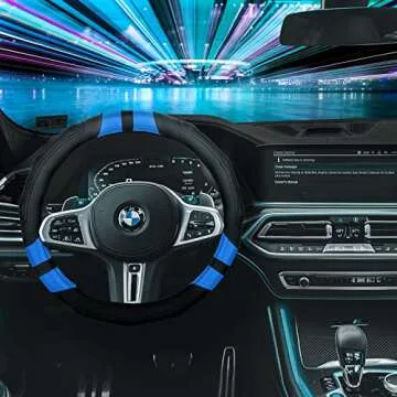 Achiou Blue Car Steering Wheel Cover Universal 15 inch with Grip Contours, Leather Auto for Men and Women Non-Slip Breathable Soft and Comfortable