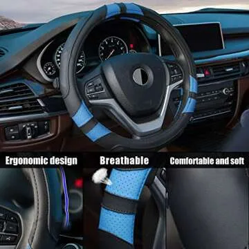 Achiou Blue Car Steering Wheel Cover Universal 15 inch with Grip Contours, Leather Auto for Men and Women Non-Slip Breathable Soft and Comfortable