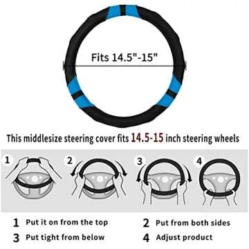 Achiou Blue Car Steering Wheel Cover Universal 15 inch with Grip Contours, Leather Auto for Men and Women Non-Slip Breathable Soft and Comfortable