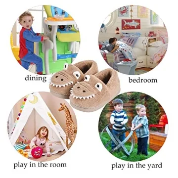 JACKSHIBO Dinosaur Slippers for Toddler Winter Comfort
