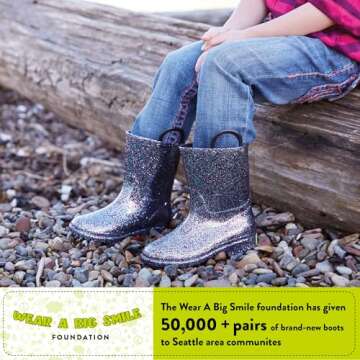 Western Chief Girl's Glitter Waterproof Rain Boot with Easy Pull on Handles, Perfect Lightweight Rain Boots for Kids