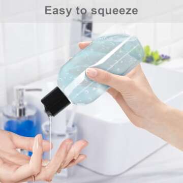 2 Pack 8 oz Empty Plastic Bottles with Black Disc Caps Reusable Clear Leak-Proof Travel Squeeze Containers for Shampoo Conditioner Toiletries Liquid Soap