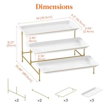 Lifewit 3 Tiered Plastic Serving Tray for Party Entertaining, 14"×6.5" Serving Food Display Platter...