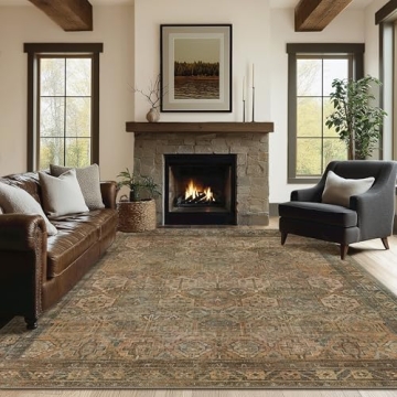 Bavni 8x10 Area Rug - Washable Vintage Design, Non-Slip