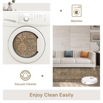 Bavni 8x10 Vintage Distressed Area Rug, Machine Washable