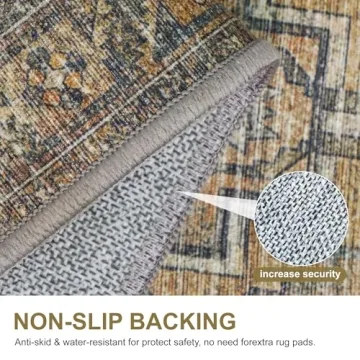 Bavni 8x10 Vintage Distressed Area Rug, Machine Washable