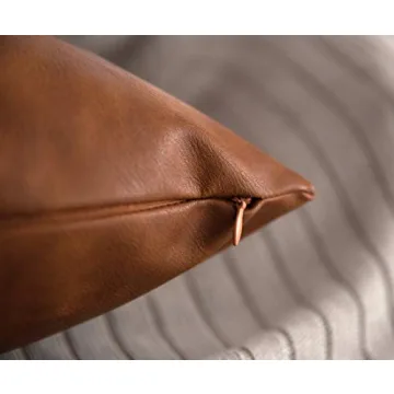 HOMFINER Set of 2 Thick Faux Leather Lumbar Throw Pillow Covers 12x20, Modern Farmhouse Boho Small Long Accent Scandinavian Decor Rectangle Decorative Cushion Cases for Couch Bed Sofa Cognac Brown